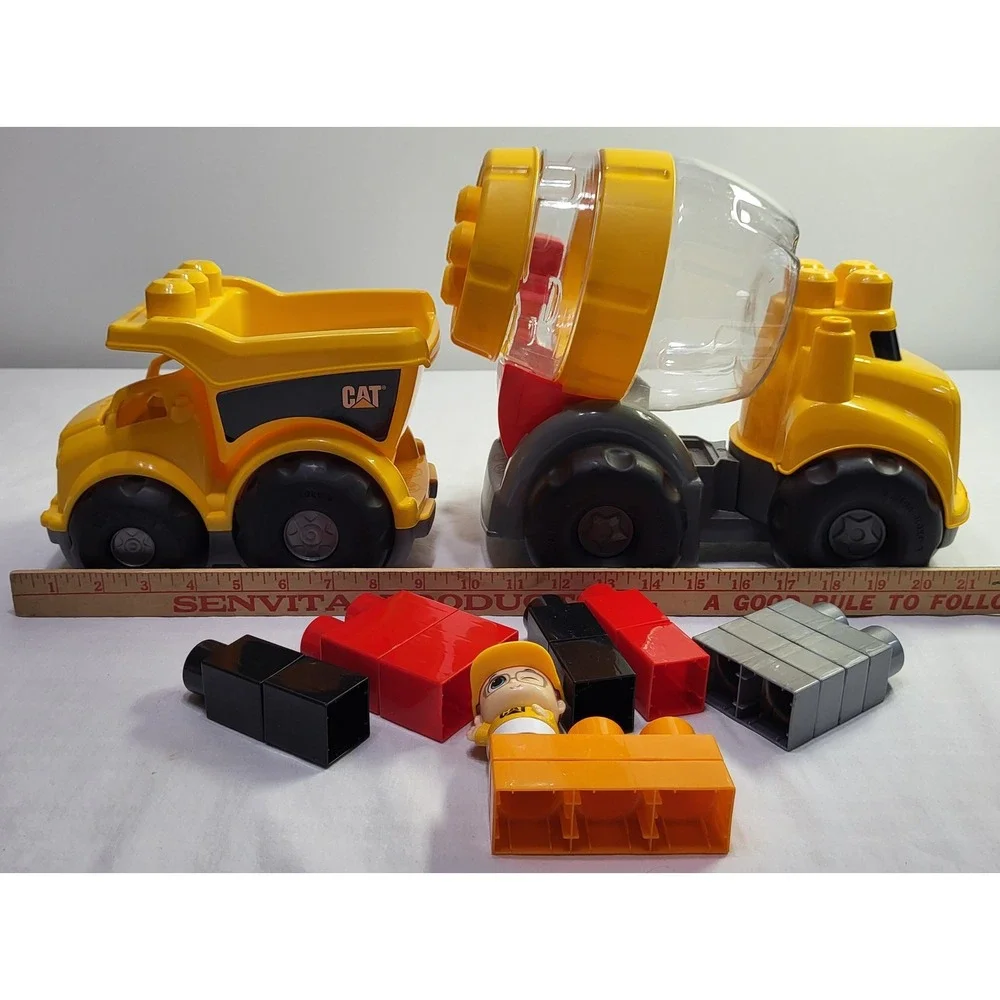 Mega Bloks CAT Construction Truck Set Dump Truck Cement Mixer Yellow Blocks
